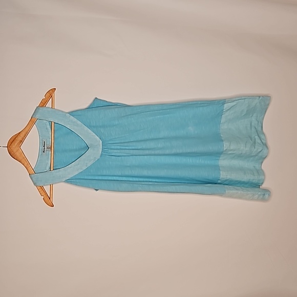2/$30 Tommy Bahama Arden Flounce Dress Sleeveless Mixed Media Blue Linen - Picture 4 of 14